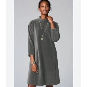 PureJill Corduroy Velvet Midi Dress Pockets Academia Minimalist Relaxed Fit Smal